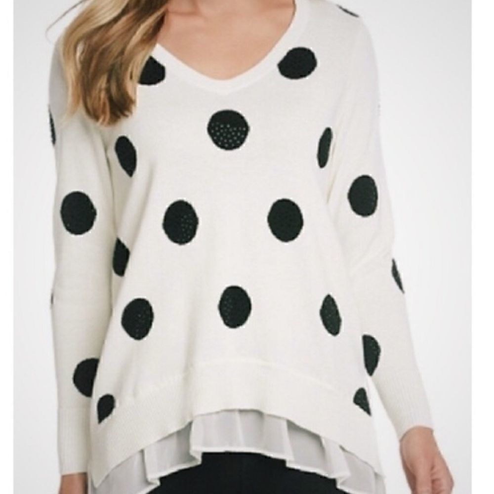 CHELSEA & Theodore Rhinestone Polka Ivory & Black Sweater